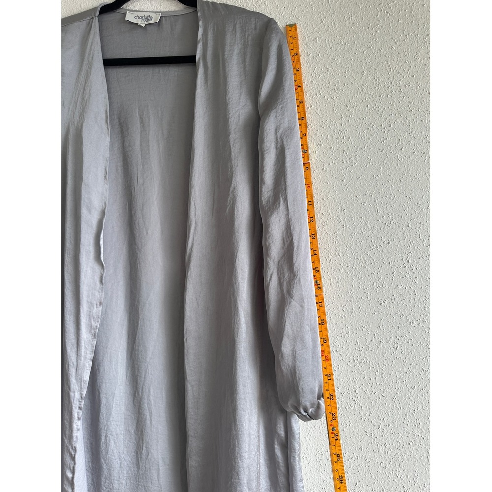 Charlotte Russe Longline Duster Cardigan Medium Silver Grey Satin Shimmer Layer - Picture 5 of 7